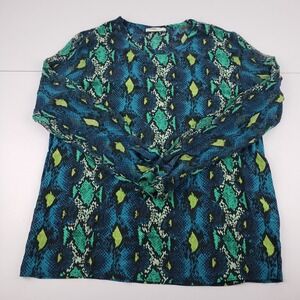 Equipment Femme‎ Silk Sheer Blouse Women's Small Blue Green Geometric Top